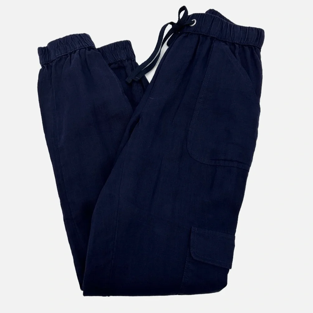 Nicole Miller Linen Navy Utility Joggers Pants XS - Picture 1 of 12
